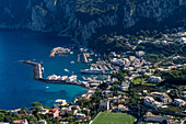 View of Marina Grande and the Bay of Naples from Anacapri on the island of Capri, Italy.