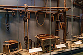 Historic building tools from the 15th Century in the Duomo Museum in Florence, Italy. Tools like these were used to construct the dome on the Duomo.