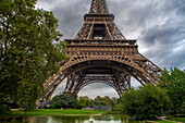 Close up of the intricate Eiffel Tower wrought iron lattice work , The Eiffel Tower is the most visited paid monument in the world , Paris ,France