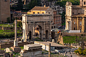 Arch of Septimius Severus in the Roman Forum in the Colosseum Archaeological Park. Rome, Italy.