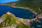 San Juan de Gaztelugatxe, Dragon-stone in Game of Thrones, bridge and stone stairs, Bermeo, Basque Country, Euskadi, Euskaerria, Spain.