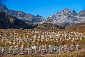 Cemetery outside town of Tasiilaq, also known as Ammassalik, East Greenland, Greenland