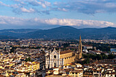 View of the Basilica of Santa Croce from the tower of the Palazzo Vecchio in Florence, Italy.