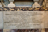 Inscription on the tomb of Galileo Galilei in the Basilica of Santa Croce, Florence, Italy. circa 1737.