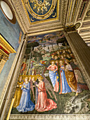 Fresco of angels in adoration in the apse of the Magi Chapel in the Palazzo Medici Riccardi in Florence, Italy. Painted by Benozzo Gozzoli.