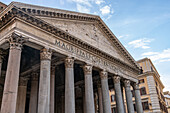 Detail of the facade of the Pantheon in the Piazza della Rotunda in Rome, Italy.