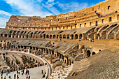 Interior of the Roman Colosseum or Flavian Amphitheater in Rome, Italy. The tunnels under the floor of the arena were called hypogeum.