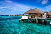 Luxury ower water villas of Six Senses Laamu maldives luxury resort villas, Laamu Atoll region Maldives