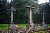 Lookout of the three crosses and the sanctuary of Saint Anthony of Urkiola in the heart of the Urkiola Natural Park in the Basque Country, Spain