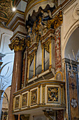 Organ pipes on the side of the nave of the Duomo of Amalfi, the Cathedral of St. Andrew, in Amalfi, Italy.