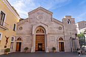 The facade of the Cathedral of Saints Phililp and James in Sorrento, Italy.