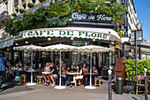 The famous Cafe de flore cafe restaurant, on the Boulevard Saint-Germain in the 6th arrondissement of Paris (Left Bank), France