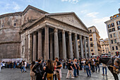 Tourists in front of the Pantheon in the Piazza della Rotunda in Rome, Italy.