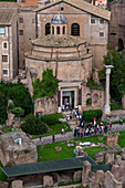 Temple of Romulus in the Roman Forum in the Colosseum Archaeological Park in Rome, Italy. Now the Basilica of Saints Cosmas and Damian.