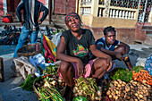 Local market and houses in the historic colonial old town, Jacmel city center, Haiti, West Indies, Caribbean, Central America