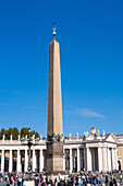 The Vatican Obelisk in the center of St. Peter's Square in Vatican City in Rome, Italy, brought from Egypt in 40 A.D.