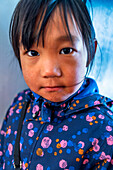 Local people, girl in the small isolated inuit village of Aappilattoq, South Greenland, Arctic sea.