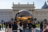 Sphere Within Sphere in front of the Braccio Nuovo Gallery, Vatican Museums, Vatican City, Rome, Italy.