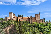 Alhambra, Festung Alcazar, Blick von El Albaicin, UNESCO, Granada, Andalusien, Spanien