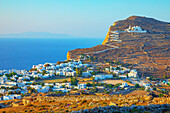 View of Chora village built on a cliff above the sea, Chora, Folegandros Island, Cyclades Islands, Greek Islands, Greece, Europe