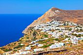 View of Chora village built on a cliff above the sea, Chora, Folegandros Island, Cyclades Islands, Greek Islands, Greece, Europe