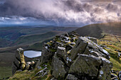 Moel Sych, Llyn Lluncaws and the Nant y Llyn valley from Cadair Berwyn, Berwyn Mountains, Denbighshire, North Wales, United Kingdom, Europe