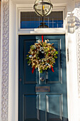 Christmas Wreath on Front Door, London, England, United Kingdom