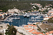 Old town of Bonifacio built on cliff rocks, Island of Corsica, France