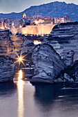 Sunset over the town of Bonifacio, Island of Corsica, France