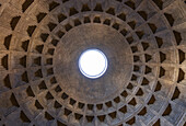 The oculus in dome of the Pantheon, former Roman temple, now Basilica of St. Mary and the Martyrs, UNESCO, Rome, Lazio, Italy