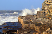 Limestone cliffs, Dunraven Bay, Southerndown, Vale of Glamorgan, South Wales, United Kingdom