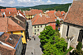 View over Old Town from Clock Tower, Sighisoara, UNESCO, Transylvania, Romania