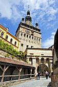 Clock Tower seen from south path leading into Old Town, Sighisoara, UNESCO, Transylvania, Romania