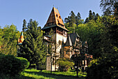 Pelisor Castle complex in the Carpathians Mountains near the mountain resort of Sinaia, Wallachia region, Romania