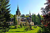 Peles Castle in the Carpathian Mountains near the mountain resort of Sinaia, Wallachia region, Romania