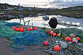 Fishing net on quay of the harbour at Clifden, Connemara, County Galway, Connacht, Republic of Ireland