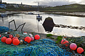 Fishing net on quay of the harbour at Clifden, Connemara, County Galway, Connacht, Republic of Ireland