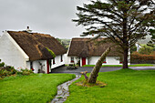 Thatched cottages at Tullycross, rainy wheather, Renvyle, Connemara, County Galway, Connacht, Republic of Ireland