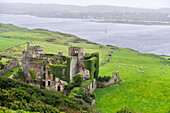 Clifden Castle im Regen, verfallenes Herrenhaus in der Nähe von Clifden, Connemara, Grafschaft Galway, Connacht, Republik Irland