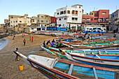 Fishing dugout boats on beach, Ngor village, Pointe des Almadies, Dakar, Senegal, West Africa