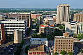 High angle view on Downtown from the Magnolia Hotel rooftop, 1100 Texas Avenue, Houston, Texas, United States of America