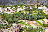 Al Hajir seen from track (Al Barida Road) on western slope of Djebel Ahkdar below Sharaf al Alamayn Pass, 2036m, Oman, Arabian Peninsula