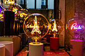 Light bulbs with Eiffel Tower, Paris, France