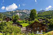 Traditional chalets with Brienzer Rothorn mountain, Brienz, Bernese Oberland, Switzerland