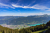 View of Interlaken and Lake Brienz, Bernese Oberland, Canton of Bern, Switzerland