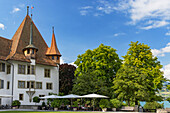 Cafe in grounds of Spiez Castle, Spiez, Canton of Bern, Switzerland