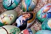 Colorful and painted Easter eggs in traditional Easter market, Vienna, Austria