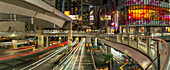 View of buildings and trail lights around Shibuya Station area at night, Shibuya District, Kamiyamacho, Shibuya City, Tokyo, Honshu, Japan