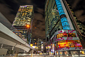 View of buildings around Shibuya Station area at night, Shibuya District, Kamiyamacho, Shibuya City, Tokyo, Honshu, Japan