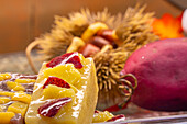 View of traditional Japanese sweets in shop window, Asakusa, Taito City, Tokyo, Honshu, Japan